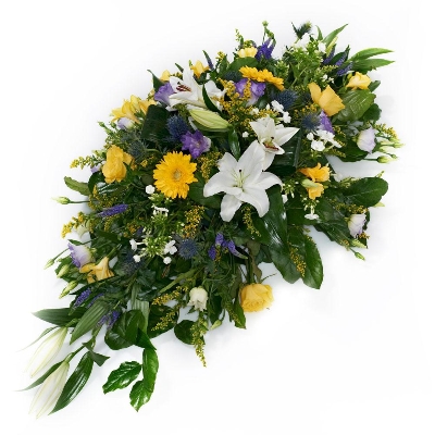 Lemon and purple Casket spray
